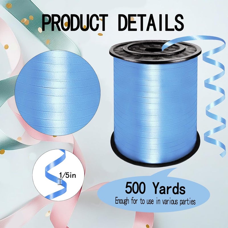 YCDMLJC Premium Light Blue Curling Ribbon, 500 Yards Ribbons for Crafts,1/5 Inch Ribbon,Christmas Balloon String, Party Decoration,Ribbons for Florist Flower Bows for Graduation Supplies - Image 2